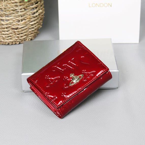 Vivienne Westwood Red Enamel Trifold Wallet Gold Orb Logo