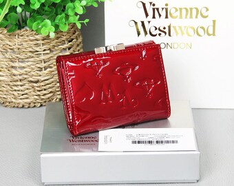 Vivienne Westwood Red Enamel Trifold Wallet Gold Orb Logo
