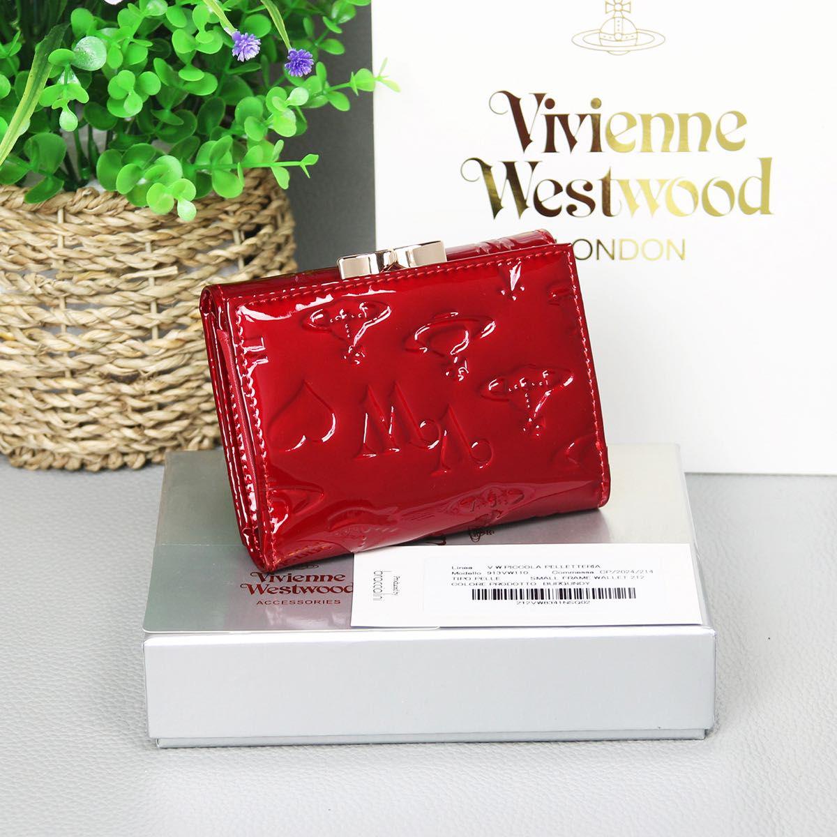【希少】Vivienne Westwood ケース 赤エナメルボタン Vivienne Westwood Red Enamel Trifold Wallet Gold Orb Logo