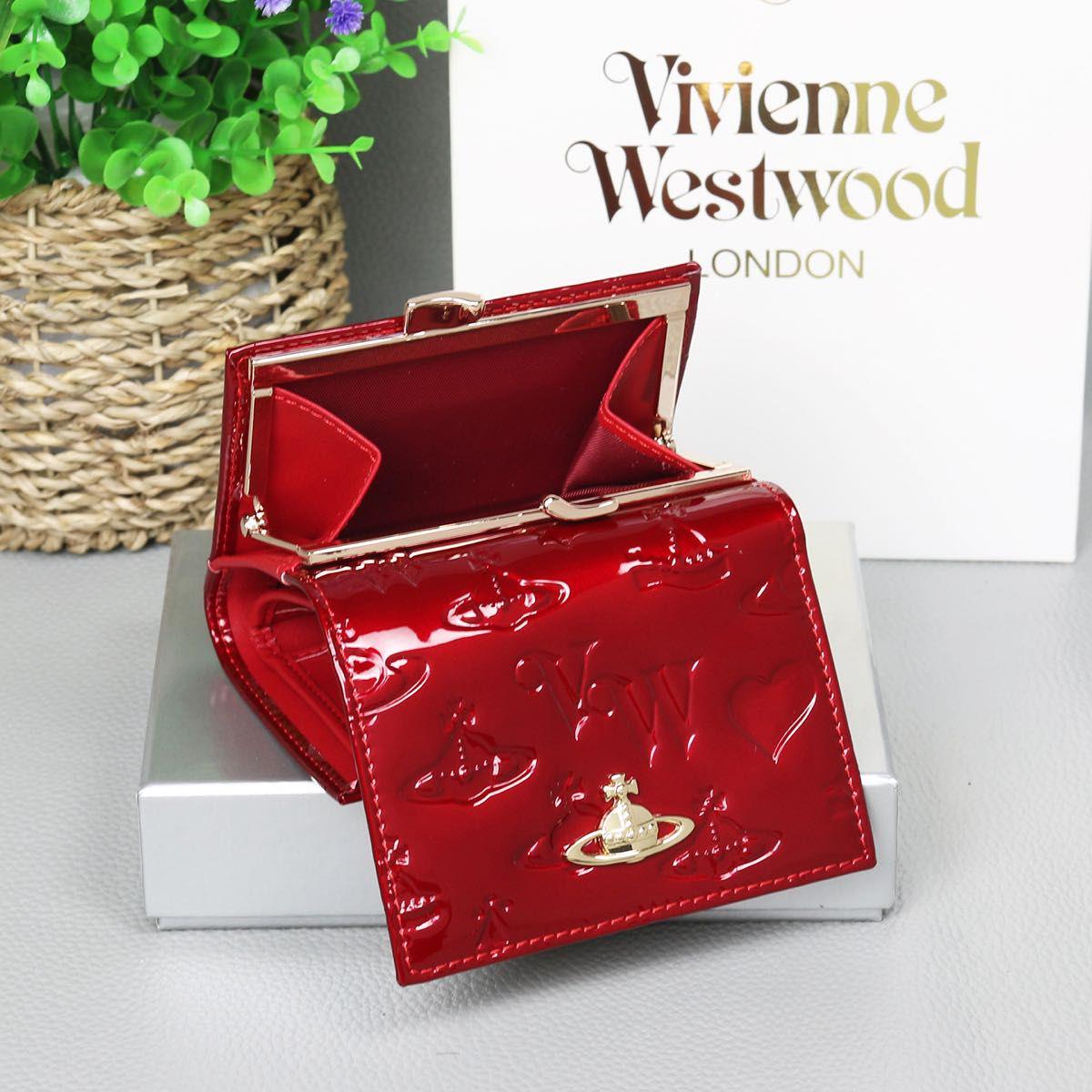 VivienneWestwood/レア/Red/フリーサイズ Vivienne Westwood Red Enamel Trifold Wallet Gold Orb Logo