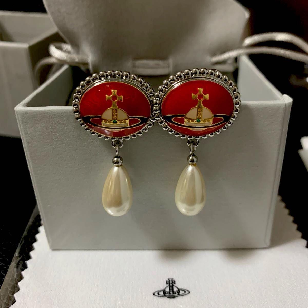 Vivienne Westwood Pearl Drop Earrings Silver Red Orb Authentic - Etsy