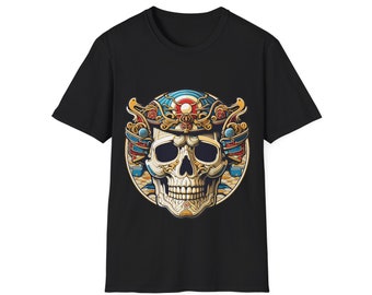 Ancient Style Skull Design T-Shirt, Japan Hokusai Art, AI Design, Gift shirt
