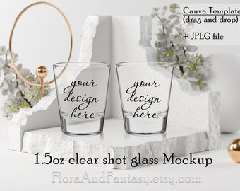 1,5oz  clear shot glass Mockup, canva template and jpeg files, instant download