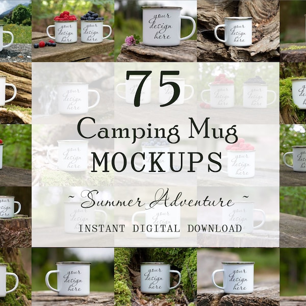 75 Ultimate Enamel Camping Mug MockUp Bundle: Eye-Catching Digital Photo set, digital files, instant download