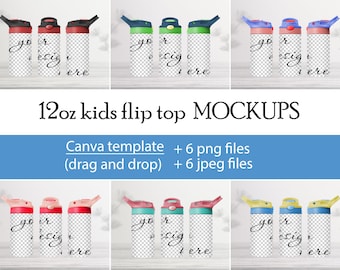 12oz  Kid Flip Top Tumbler MockUp Bundle: Canva template, png jpeg files, instant download