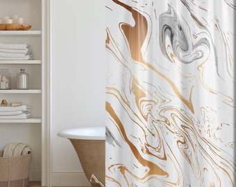 Marble and Gold Gilding Shower Curtain | Modern Scandinavian Design|  72x74 inch | White Gold Silver