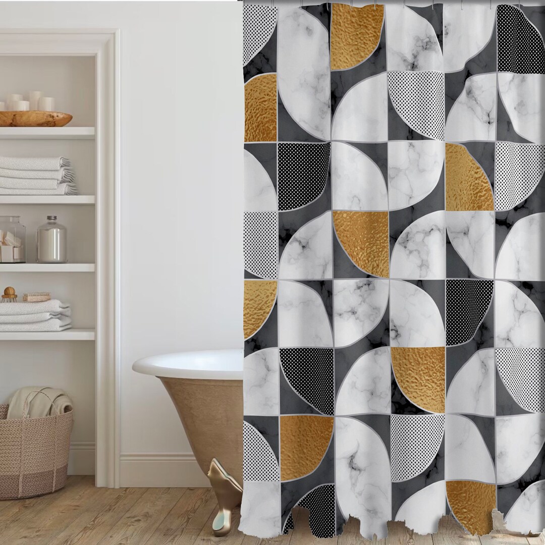 Marble Quadrant Patterns Shower Curtain Modern Scandinavian Ocean Theme