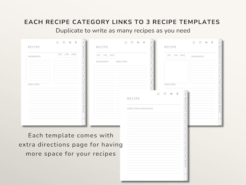 Digital Recipe Book for reMarkable 2 & 1, Hyperlinked Recipe Journal with Index ,12 Categories, Weekly Meal Planner & Grocery List