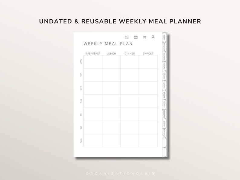 Digital Recipe Book for reMarkable 2 & 1, Hyperlinked Recipe Journal with Index ,12 Categories, Weekly Meal Planner & Grocery List