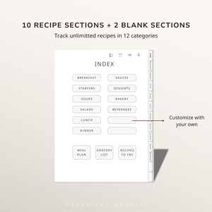 Digital Recipe Book for reMarkable 2 & 1, Hyperlinked Recipe Journal with Index ,12 Categories, Weekly Meal Planner & Grocery List