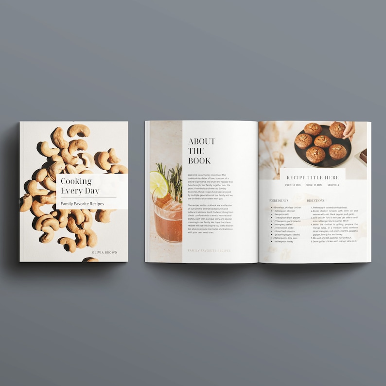 Cookbook Template, Editable Recipe Book Template, Printable Recipe Ebook, Canva Templates