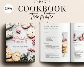 Christmas Cookbook Template, Holiday Recipe Book Editable Canva Template, Digital Kit to create a Christmas Cookbook, Unique Christmas Gifts