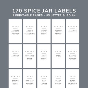 170 Spice Jar Labels Printable PDF, Modern Minimalist Spice Jar Label, DIY Spice Jar Label, Instant Download