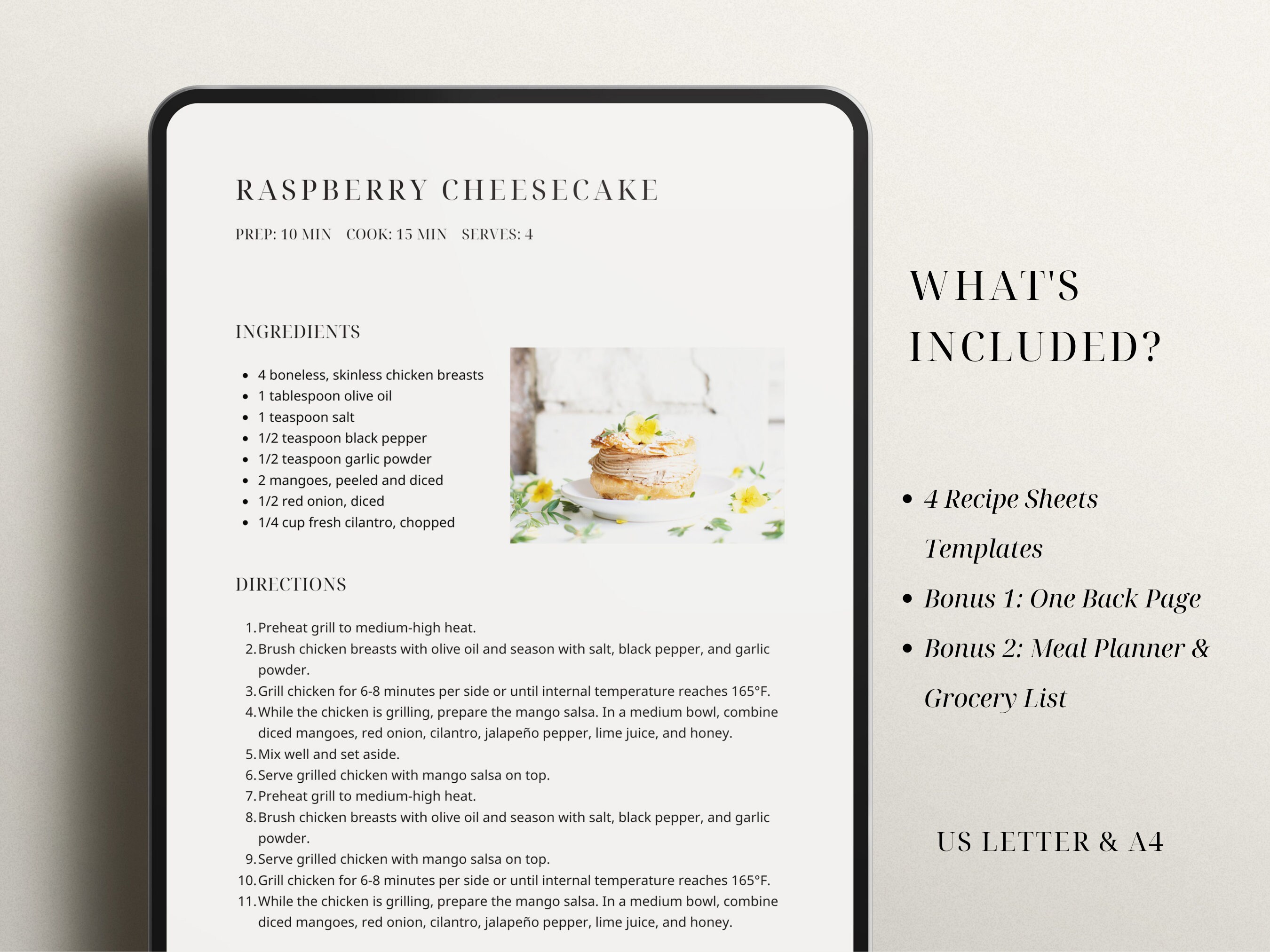 Mini Recipe Design Minimal Recipe Template Bundle, Printable Recipe Template, Canva ...