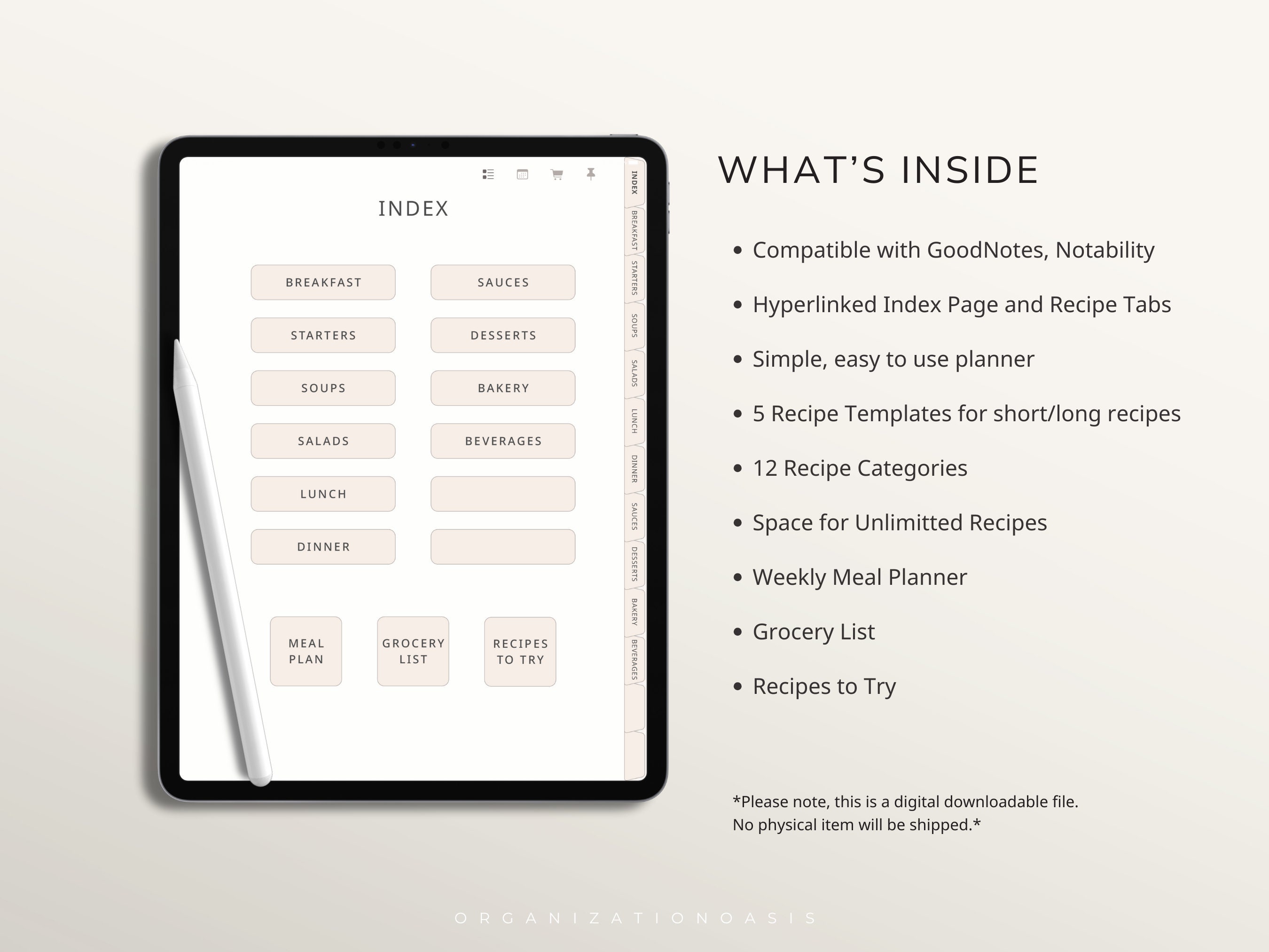 Digital Recipe Book for Goodnotes, Notability, Digital Meal Planner ...