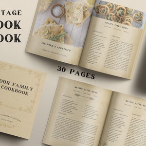 Vintage Style Cookbook Template, Editable Recipe Book Template, Printable Retro Recipe Pages, Canva Template