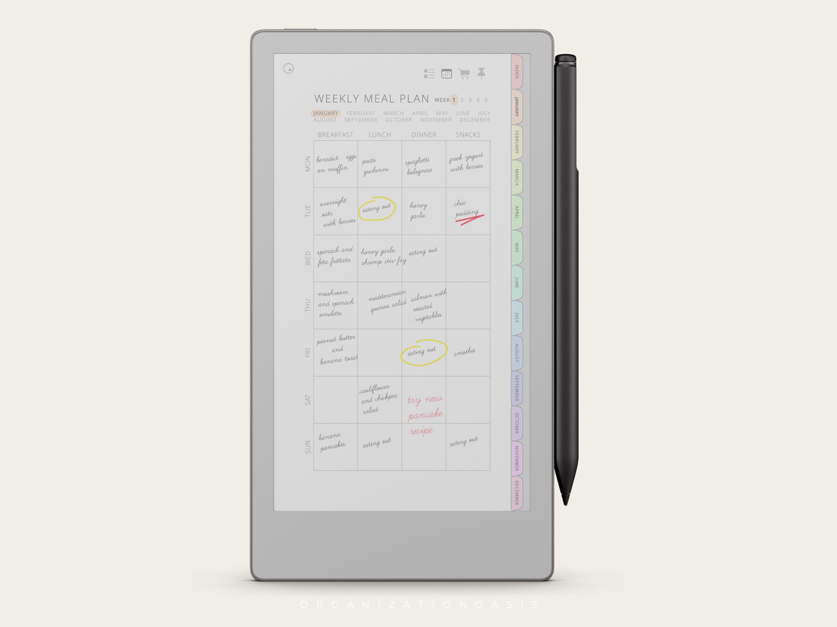 Remarkable Paper Pro Move Meal Planner Template With Hyperlinked ...