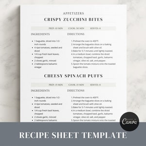 2 Recipes Page Template for Short Recipes, Editable Recipe Canva Template, Editable Recipe Sheets, Printable Cookbook Template