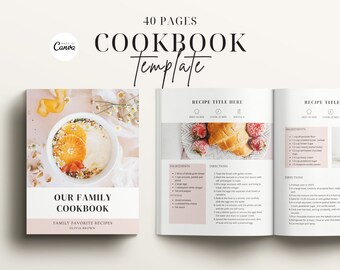 Plantilla de libro de cocina, plantilla de libro de recetas, libro electrónico editable de Canva, libro de recetas con planificador de comidas y tarjeta de recetas.