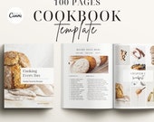 100 Page Cookbook Template, Recipe Book Template, Cook Book Template, Recipe Template, Canva Templates