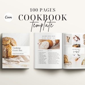 100 Page Cookbook Template, Recipe Book Template, Cook Book Template, Recipe Template, Canva Templates
