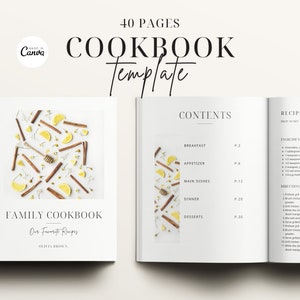 Minimal Cookbook Template, Editable Recipe Book Template, Printable Recipe Binder, Canva Templates