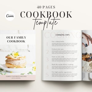 Cookbook Template, Recipe Book Template, Editable Canva eBook, Recipe Page Workbook with Meal Planner and Recipe Card