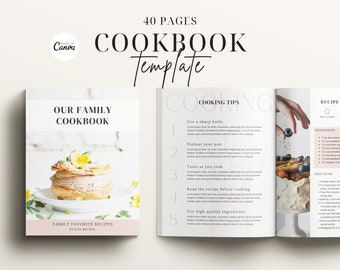 Plantilla de libro de cocina, plantilla de libro de recetas, libro electrónico editable de Canva, libro de recetas con planificador de comidas y tarjeta de recetas.