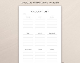 Afdrukbare sjabloon boodschappenlijst, boodschappenplanner, boodschappenlijstje, A4-brief Instant download pdf