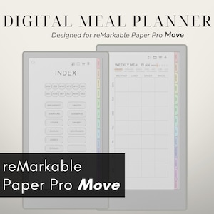 Meal Planner Template for reMarkable Paper Pro Move with Hyperlinked Calendar, Yearly Monthly Weekly Daily pages, Recipe Book Template