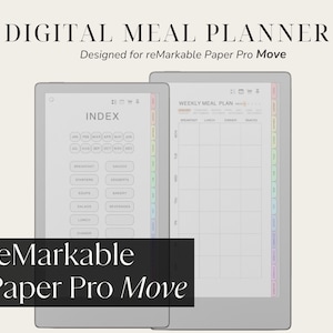 reMarkable Paper Pro Move Meal Planner Template with Hyperlinked Calendar, Yearly Monthly Weekly Daily pages, Recipe Book Template