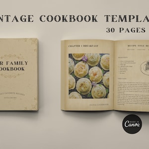 Vintage Style Cookbook Template, Editable Recipe Book Template, Printable Retro Recipe Pages, Canva Template