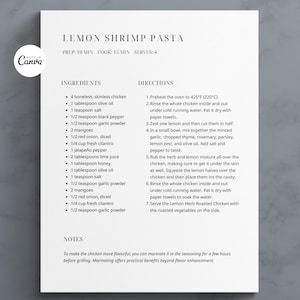 Printable Recipe Template, Editable Recipe Page Template, Printable Recipe Cookbook, Canva Templates Instant Download