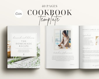 Cookbook Template for Canva, Editable Cookbook Pages, Family Recipes Cook Book Template, Recipe E-Book Food Blogger