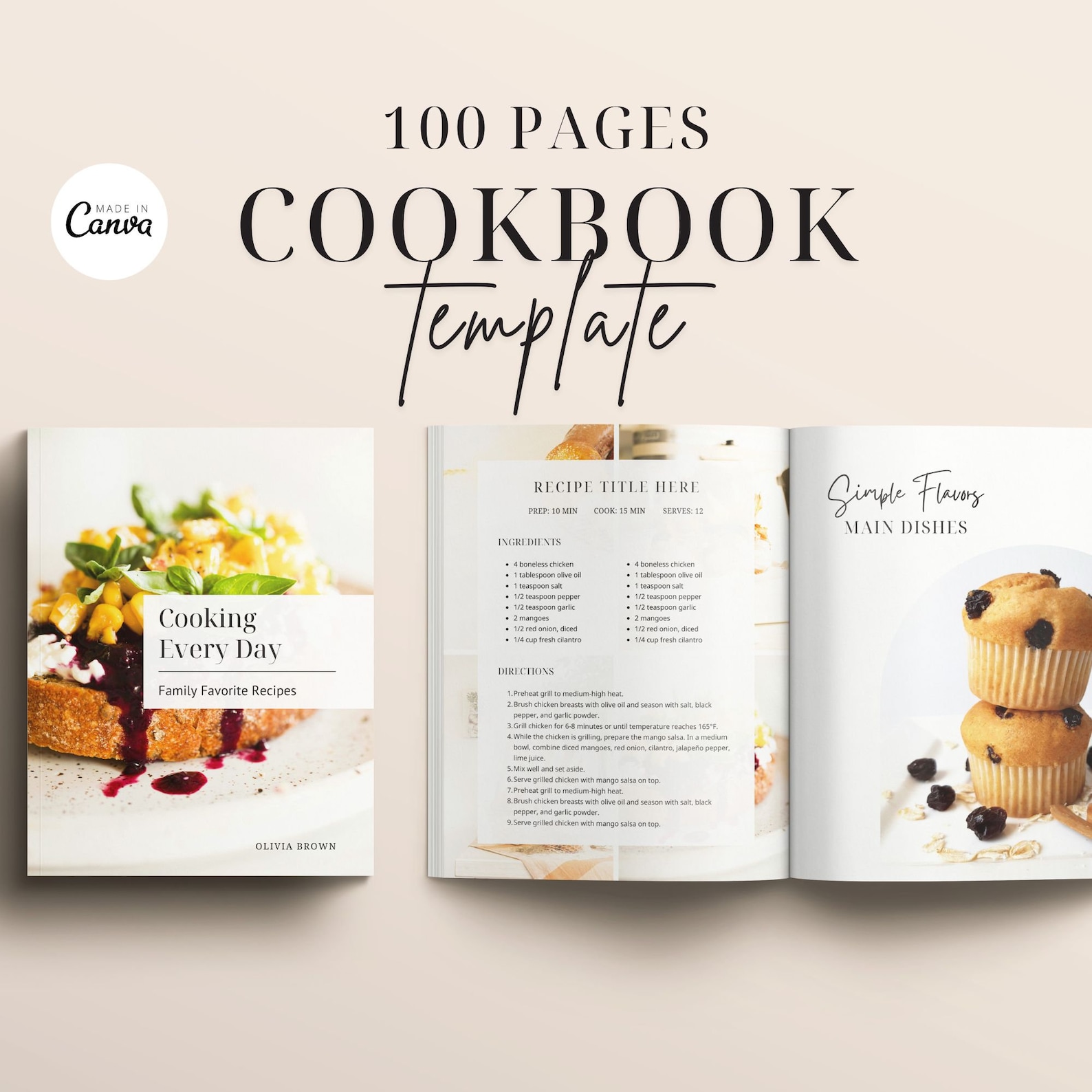 100 Page Cookbook Template, Recipe Book Template, Cook Book Template ...