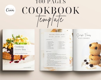 100 Page Cookbook Template, Recipe Book Template, Cook Book Template, Recipe Template, Canva Templates