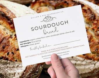 Sourdough Label Template, Cottage Law Bakery Labels, Sourdough Bread Care Tips Card, Sourdough Ingredient Label