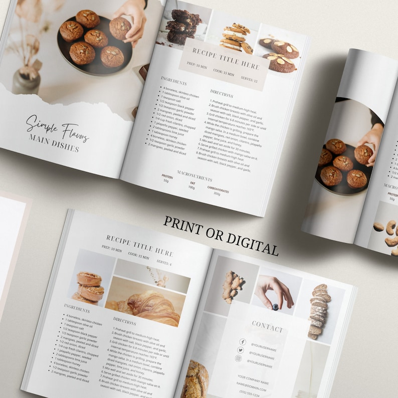 100 Page Cookbook Template, Recipe Book Template, Cook Book Template, Recipe Template, Canva Templates