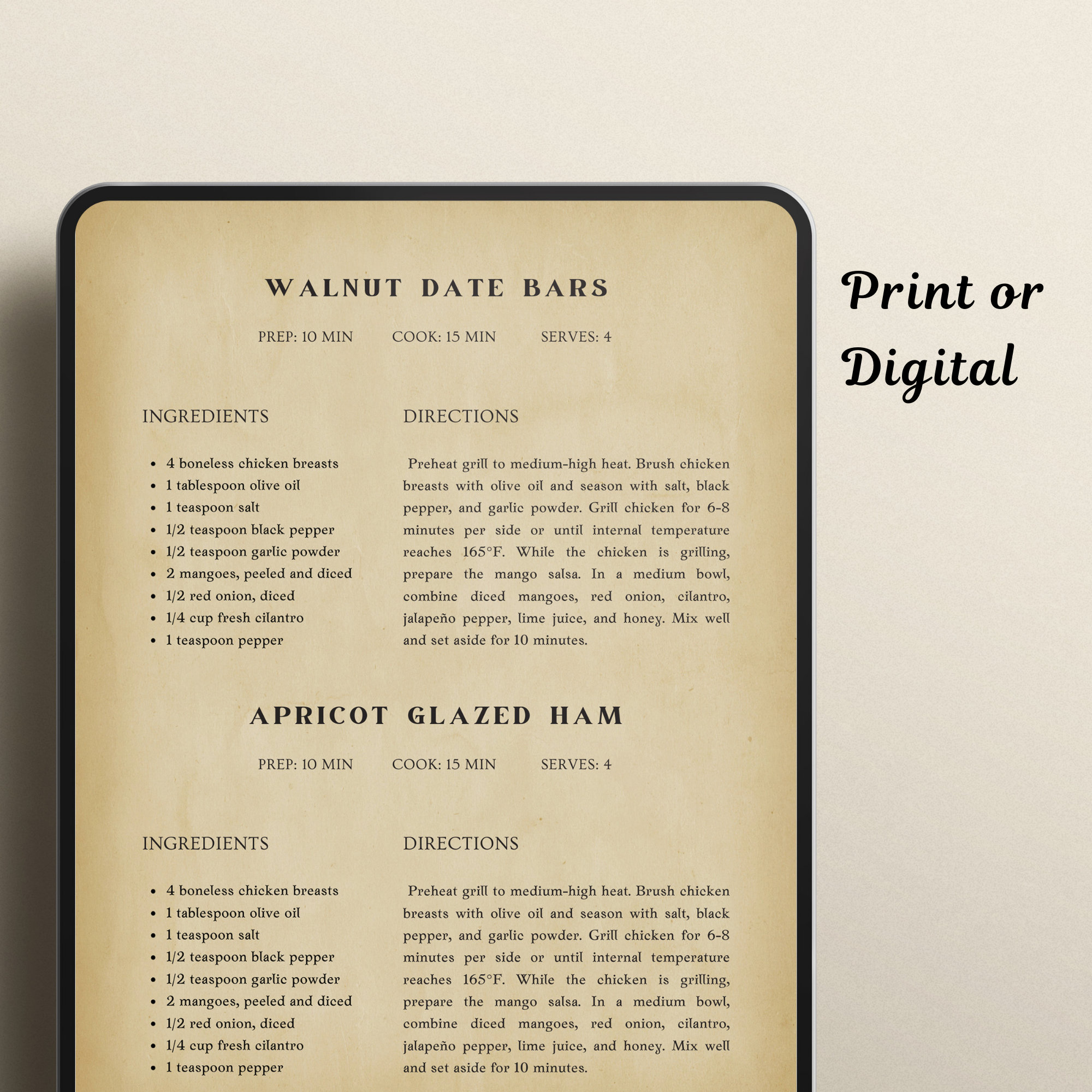 2 Recipes Page Template for Short Recipes, Retro Recipe Template ...