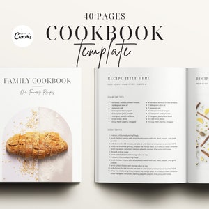Minimal Cookbook Template, Editable Recipe Book Template, Printable Recipe Binder, Canva Templates