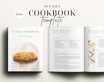 Minimal Cookbook Template, Editable Recipe Book Template, Printable Recipe Binder, Canva Templates
