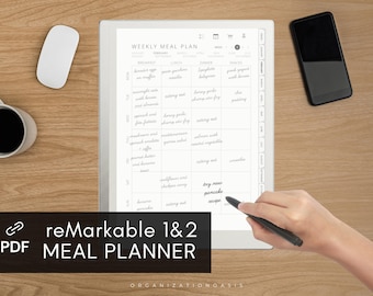 Digital Meal Planner for reMarkable 2 & 1, Hyperlinked Recipe Book with Grocery List, Full Year Weekly Menu Template, Instant Download