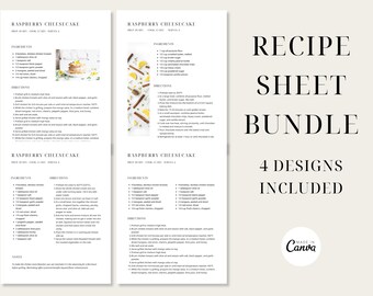 Minimal Recipe Template Bundle, Printable Recipe Template, Canva Editable Recipe Sheet Templates, Modern Recipe Card
