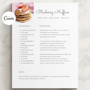 Minimalistische receptpaginasjabloon, bewerkbare eenvoudige receptenkaart, moderne receptenkaart, afdrukbare receptenkaart, gepersonaliseerd recept volledige pagina