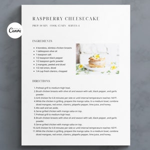 Minimalist Recipe Template, Editable Personalized Recipe Sheet, Printable Modern Recipe Template 8.5x11  A4, Canva Templates