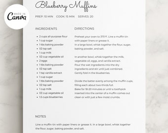 Canva Rezeptvorlage, druckbares Rezept Kochbuch, bearbeitbare Rezeptvorlage, sofortiger Download
