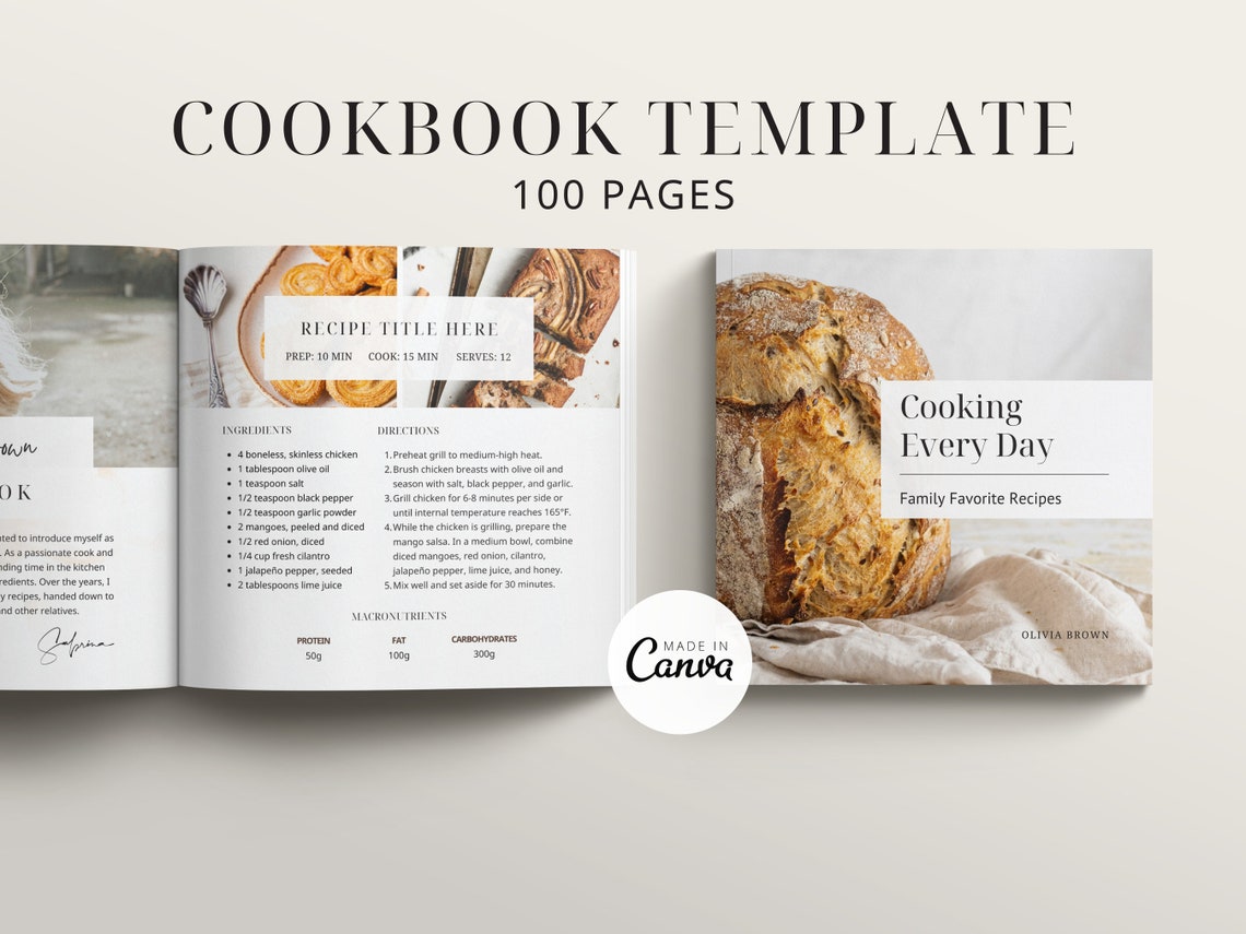 Cookbook Template for Canva, Editable Cookbook Pages, Family Recipes ...
