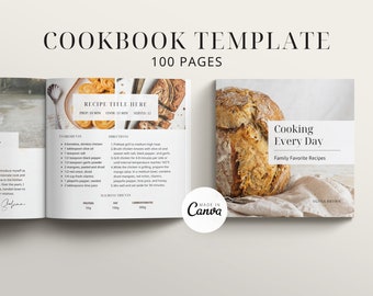 Cookbook Template for Canva, Editable Cookbook Pages, Family Recipes Cook Book Template, PDF Cookbook, Recipe E-Book, Food Blogger, 8x8