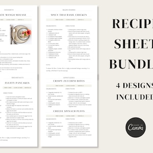 Modelo de receita, livro de receitas para impressão, modelo de folha de receita editável Canva, modelo de livro de receitas simples e limpo de 4 páginas