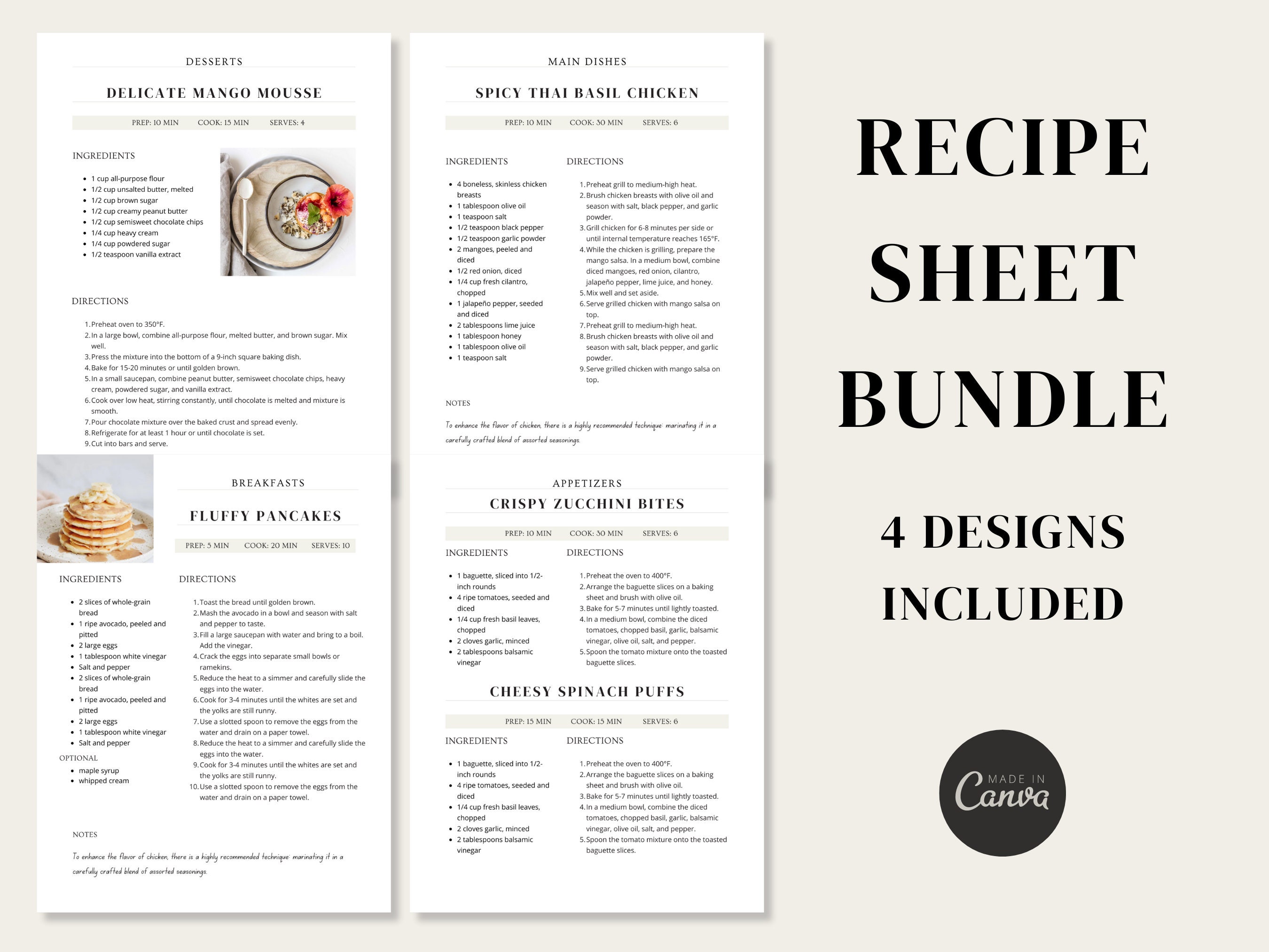 Printable Recipe Menu Recipe Template, Printable Recipe Book, Editable Recipe Sheet Template ...